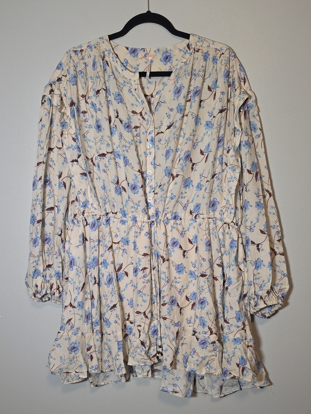 Free People Cream Dress with Blue and Purple Floral Print Runs Large